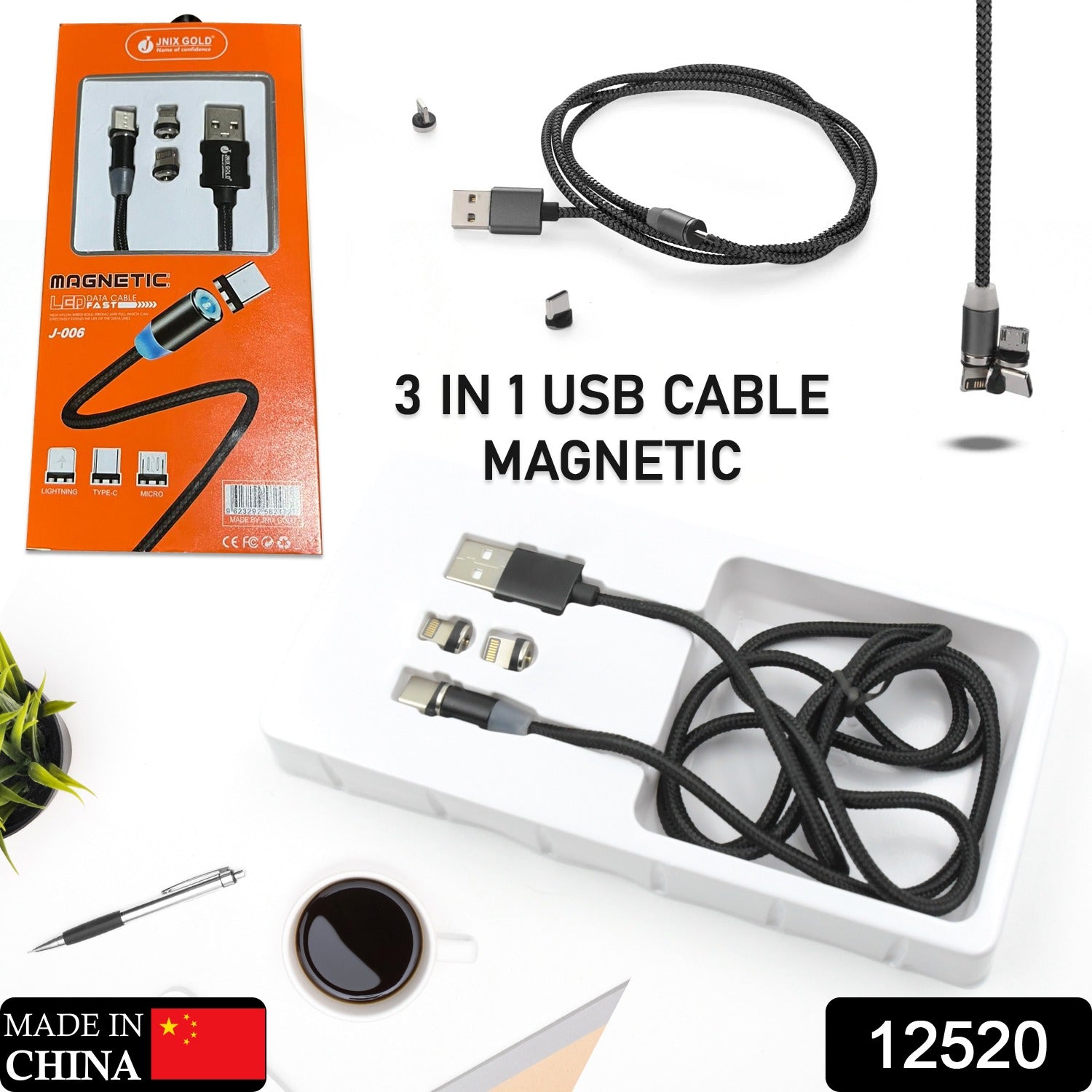 12520 Magnetic Charging Cable 3 in 1 Metal Magnetic Micro USB Type C Lighting Cable with LED, Multiple Charging Adapters for All Android and all Smartphones  (Compatible with All Android and iPhone Smartphones, Tablet, PC, Mobile 12520 Magnetic Charging Cable 3 in 1 Metal Magnetic Micro USB Type C Lighting Cable with LED, Multiple Charging Adapters for All Android and all Smartphones  (Compatible with All Android and iPhone Smartphones, Tablet, PC, Mobile